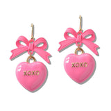 110395, VALENTINE ENAMEL BOW AND HEART DANGLE EARRING