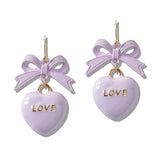 110395, VALENTINE ENAMEL BOW AND HEART DANGLE EARRING