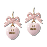 110395, VALENTINE ENAMEL BOW AND HEART DANGLE EARRING