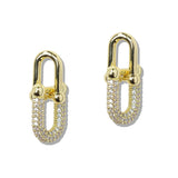 110402, 14K GOLD PLATED PAVE CUBIC ZIRCONIA CRYSTAL LINK DROP EARRINGS