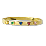 110403, RAINBOW HEART CUBIC ZIRCONIA STATION STAINLESS STEEL BANGLE BRACELET