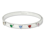 110403, RAINBOW HEART CUBIC ZIRCONIA STATION STAINLESS STEEL BANGLE BRACELET