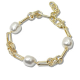 110407, 14K GOLD PLATED BAROQUE PEARL LINK BRACELET wholesale fashion jewelry - GOOD FEELINGS, INC
