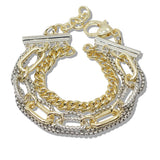 110408, 14K GOLD PLATED TWO TONE MULTI CHAIN STATEMENT BRACELET wholesale fashion jewelry - GOOD FEELINGS, INC