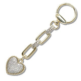 110416, 14K GOLD PLATED PAVE CUBIC ZIRCONIA HEART KEYCHAIN
