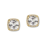 110426, 8MM GOLD DIPPED CUBIC ZIRCONIA SQUARE HALO STUD EARRING