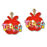 110431, FLORAL TEACH APPLE ENAMEL DANGLE EARRING