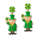 110434, ST PATRICKS DAY ENAMEL LEPRECHAUN SHAMROCK EARRING