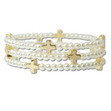 110437, CROSS ACCENT MULTI LAYERED BEADED STRETCH BRACELET