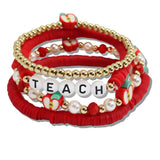 110469, TEACHER APPRECIATION APPLE MULTI LAYERED BEADED STRETCH BRACELET