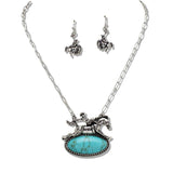 110488, WESTERN RODEO HORSE RIDER NECKLACE WITH TURQUOISE ACCENT wholesale fashion jewelry - GOOD FEELINGS, INC