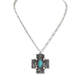 110492, WESTERN TURQUOISE CROSS PENDANT NECKLACE wholesale fashion jewelry - GOOD FEELINGS, INC