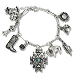 110497, WESTERN ICON MULTI CHARM STATEMENT BRACELET wholesale fashion jewelry - GOOD FEELINGS, INC