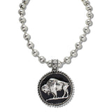 110498, WESTERN BOLD BUFFALO COIN PENDANT BEADED NECKLACE wholesale fashion jewelry - GOOD FEELINGS, INC