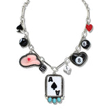 110500, WESTERN ACE OF SPADES AND LUCKY CHARM STATEMENT NECKLACE wholesale fashion jewelry - GOOD FEELINGS, INC