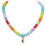 Rainbow Natural Stone Bead Necklace with Bubble Initial Charm a to J - view 6
