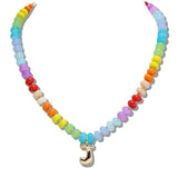 Rainbow Natural Stone Bead Necklace with Bubble Initial Charm a to J - view 7