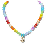 Rainbow Natural Stone Bead Necklace with Bubble Initial Charm K to T - view 6