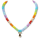 Rainbow Natural Stone Bead Necklace with Bubble Initial Charm K to T - view 7