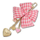 110523, GINGHAM BOW KEYCHAIN AND BAG CHARM WITH HEART LOCKET