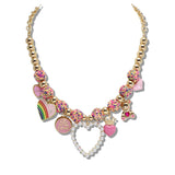 110525, VALENTINE HEART CHARM CONFETTI BEAD NECKLACE