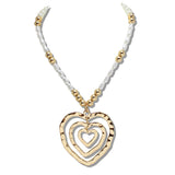 110526, TRIPLE NESTED HEART PENDANT PEARL NECKLACE