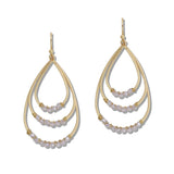 110527, DAINTY BEADED TRIPLE TEARDROP EARRINGS wholesale fashion jewelry - GOOD FEELINGS, INC