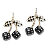 110529, CHECKERED DICE CHERRY DROP EARRING wholesale fashion jewelry - GOOD FEELINGS, INC