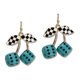 110529, CHECKERED DICE CHERRY DROP EARRING wholesale fashion jewelry - GOOD FEELINGS, INC