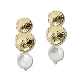 110540, HAMMERED DISC AND BAROQUE PEARL DROP EARRINGS wholesale fashion jewelry - GOOD FEELINGS, INC