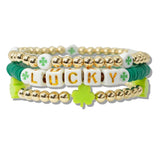 110544, ST PATRICKS DAY LUCKY BEADED MULTI LAYERED STRETCH BRACELET