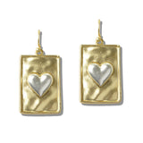 110567, TWO TONE HAMMERED HEART TABLET EARRINGS