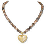 110623, RIBBED HEART BEADED NECKLACE