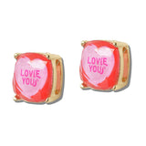 110645, LOVE YOU HEART RESIN SQUARE STUD EARRINGS