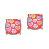 110646, VALENTINES DAY HEARTS RESIN SQUARE STUD EARRINGS