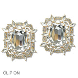 Gold Tone Rectangular Emerald CUT Rhinestone Clip on Earring - view 6