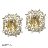 Gold Tone Rectangular Emerald CUT Rhinestone Clip on Earring - view 7