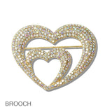 110670, DOUBLE VALENTINES HEART CRYSTAL BROOCH PIN