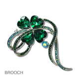 110673, ST PATRICKS DAY CRYSTAL CLOVER SHAMROCK BOW BROOCH PIN