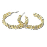 110678, 14K GOLD PLATED OVAL CUBIC ZIRCONIA ACCENT CHAIN HOOP EARRING