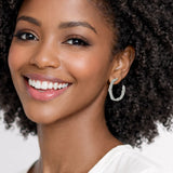 110678, 14K GOLD PLATED OVAL CUBIC ZIRCONIA ACCENT CHAIN HOOP EARRING