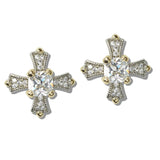 110679, 14K GOLD PLATED CROSS CUBIC ZIRCONIA DESIGNER INSPIRED EARRINGS