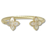 110683, 14K GOLD PLATED MOTHER OF PEARL FLORAL DESIGNER INSPIRED CUFF BRACELET wholesale fashion jewelry - GOOD FEELINGS, INC