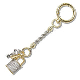 110692, 14K GOLD PLATED CUBIC ZIRCONIA LOCK AND KEY KEYCHAIN AND BAG CHARM