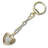 110693, 14K GOLD PLATED CUBIC ZIRCONIA VALENTINE HEART KEYCHAIN AND BAG CHARM