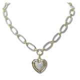 110694, 14K GOLD PLATED CUBIC ZIRCONIA VALENTINE HEART LINK TOGGLE NECKLACE