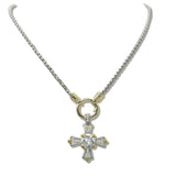 110698, 14K GOLD PLATED CROSS CUBIC ZIRCONIA DESIGNER INSPIRED NECKLACE