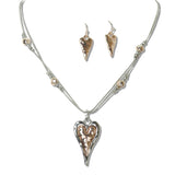 110707, MIXED METAL LAYERED HEART CHARM NECKLACE