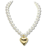 110718, BOLD BUBBLE HEART PEARL NECKLACE