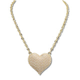 110721, PEARL PAVE HEART STATMENET NECKLACE